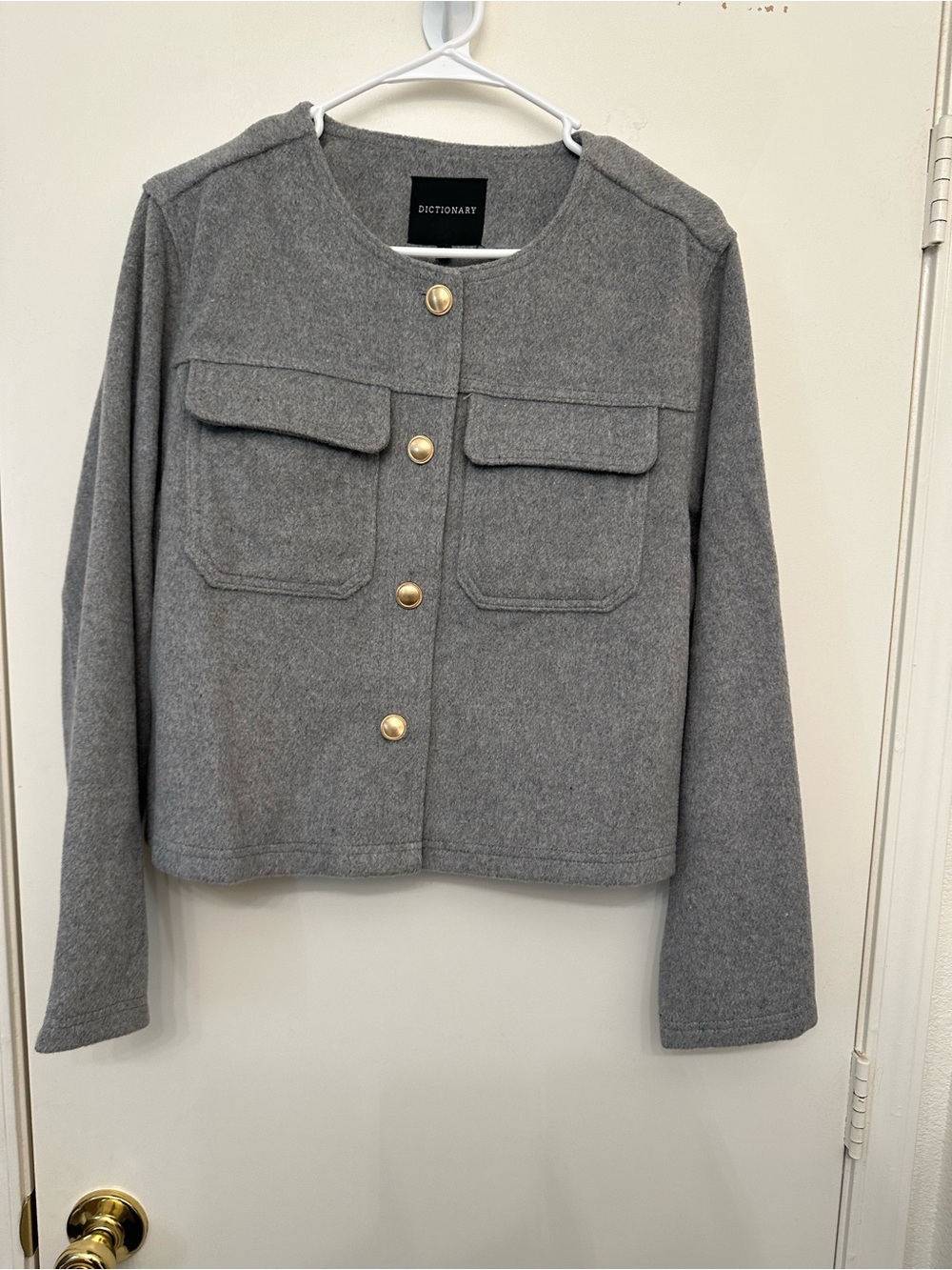 Dictionary Gray Button-Front Cropped Wool Jacket NWT